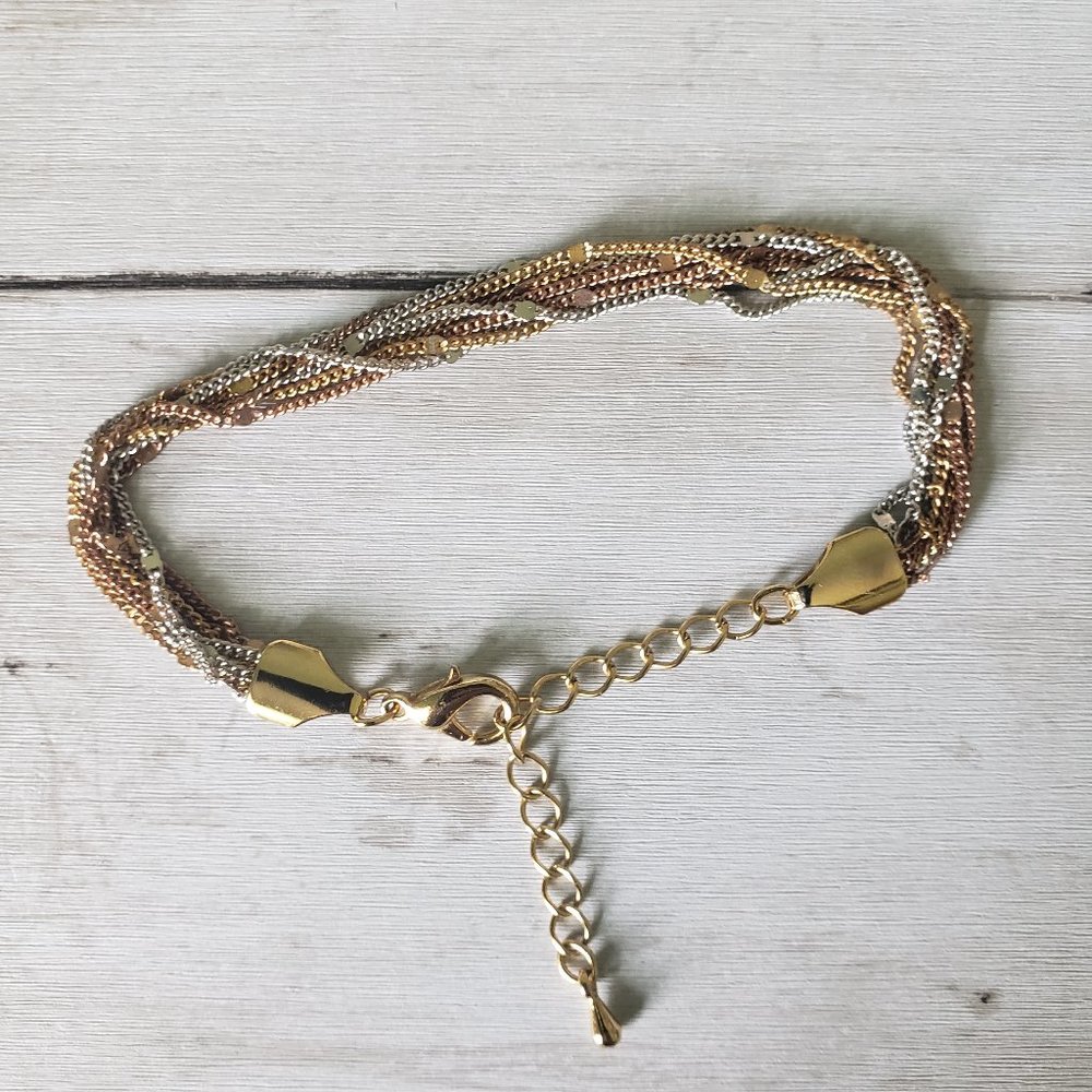 Multistrand TriColor Bracelet Silver/Gold/Rose EUC
